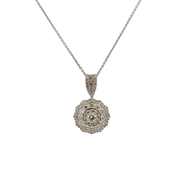 Closeup photo of 14K WG 1.00tcw RBC Diamond Flower Pendant Drop Necklace 4.6g, 18"