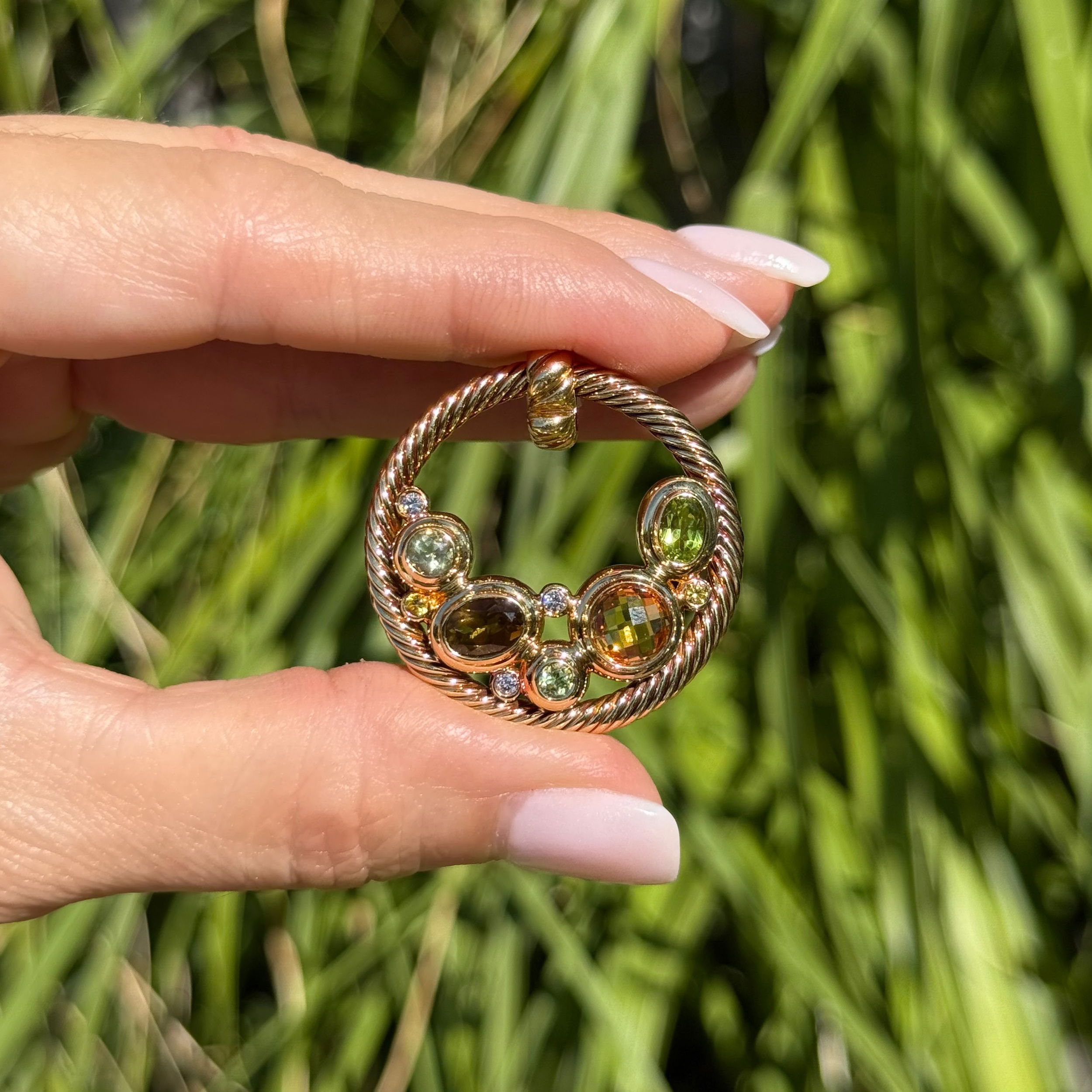 18K YG David Yurman Peridot, Citrine & .16tcw Diamond Enhancer Pendant 14.7g, 1.70"