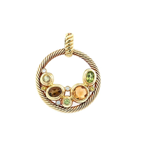 Closeup photo of 18K YG David Yurman Peridot, Citrine & .16tcw Diamond Enhancer Pendant 14.7g, 1.70"