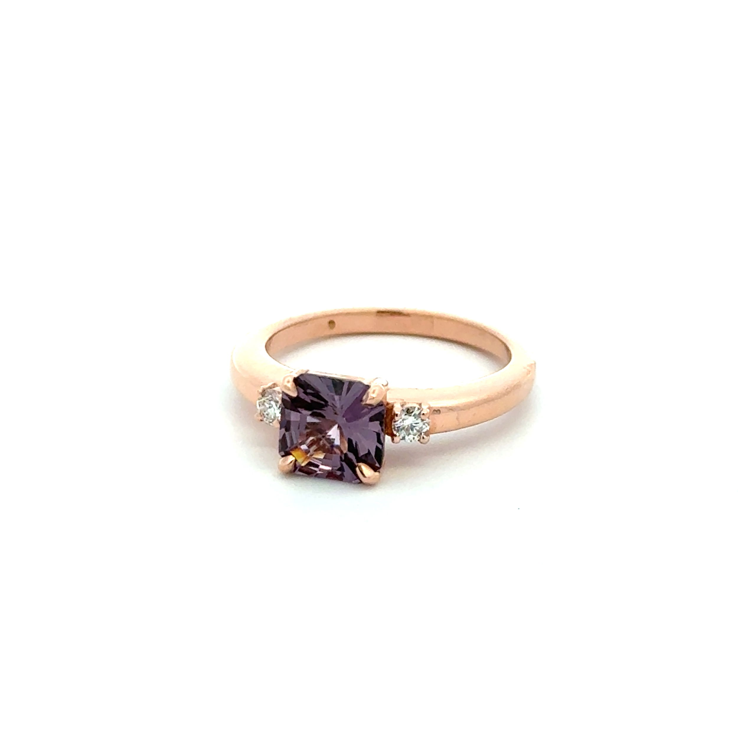 10K RG 1.50ct Square Fancy Purple Spinel & .10tcw RBC Diamond Ring 4.1g, s6.5
