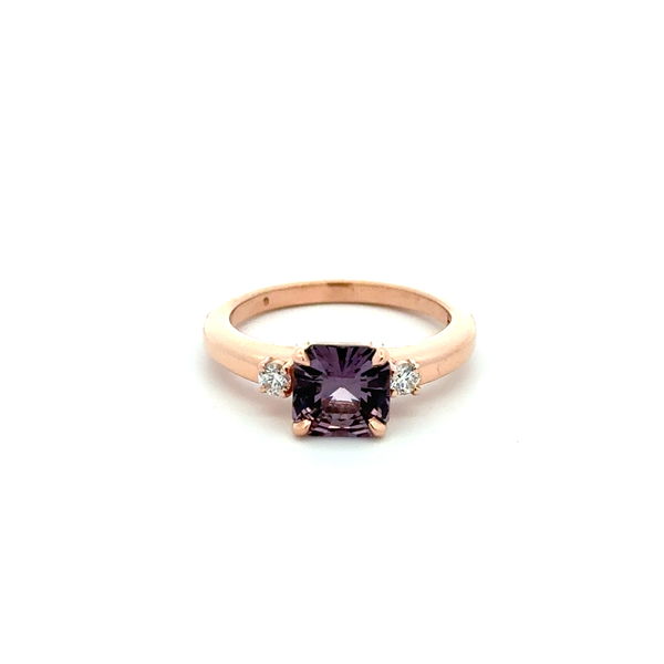 Closeup photo of 10K RG 1.50ct Square Fancy Purple Spinel & .10tcw RBC Diamond Ring 4.1g, s6.5