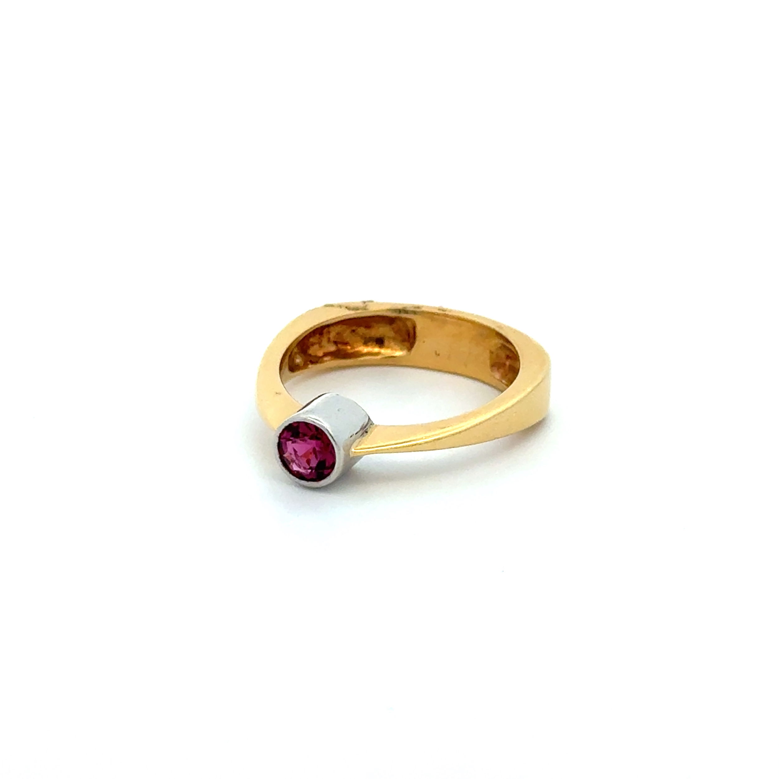 Plat & 18K .45ct Rubellite Tourmaline Solitaire European Shank Ring 6.6g, s7.75