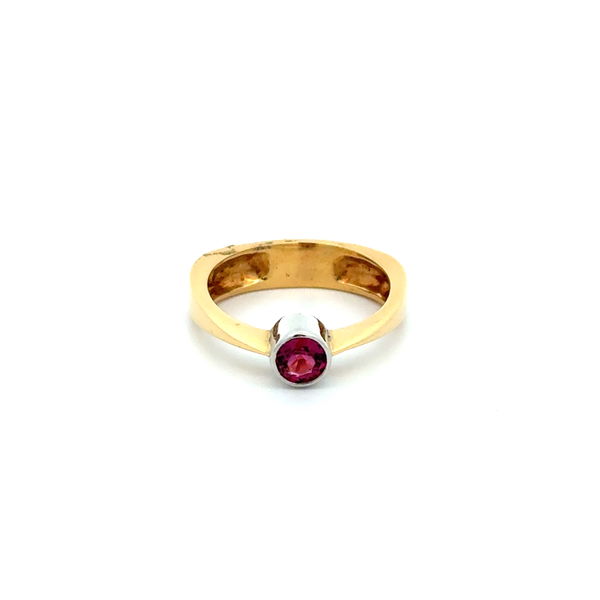 Closeup photo of Plat & 18K .45ct Rubellite Tourmaline Solitaire European Shank Ring 6.6g, s7.75