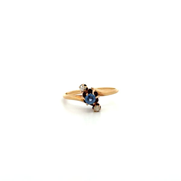 Closeup photo of 14K YG Victorian Blue Stone & Seed Pearl Ring 1.6g, s4.75