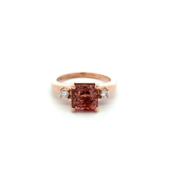 Closeup photo of 10K RG 2.00ct Cushion Peach Tourmaline & .12tcw RBC Diamond Ring 5.3g, s6.5