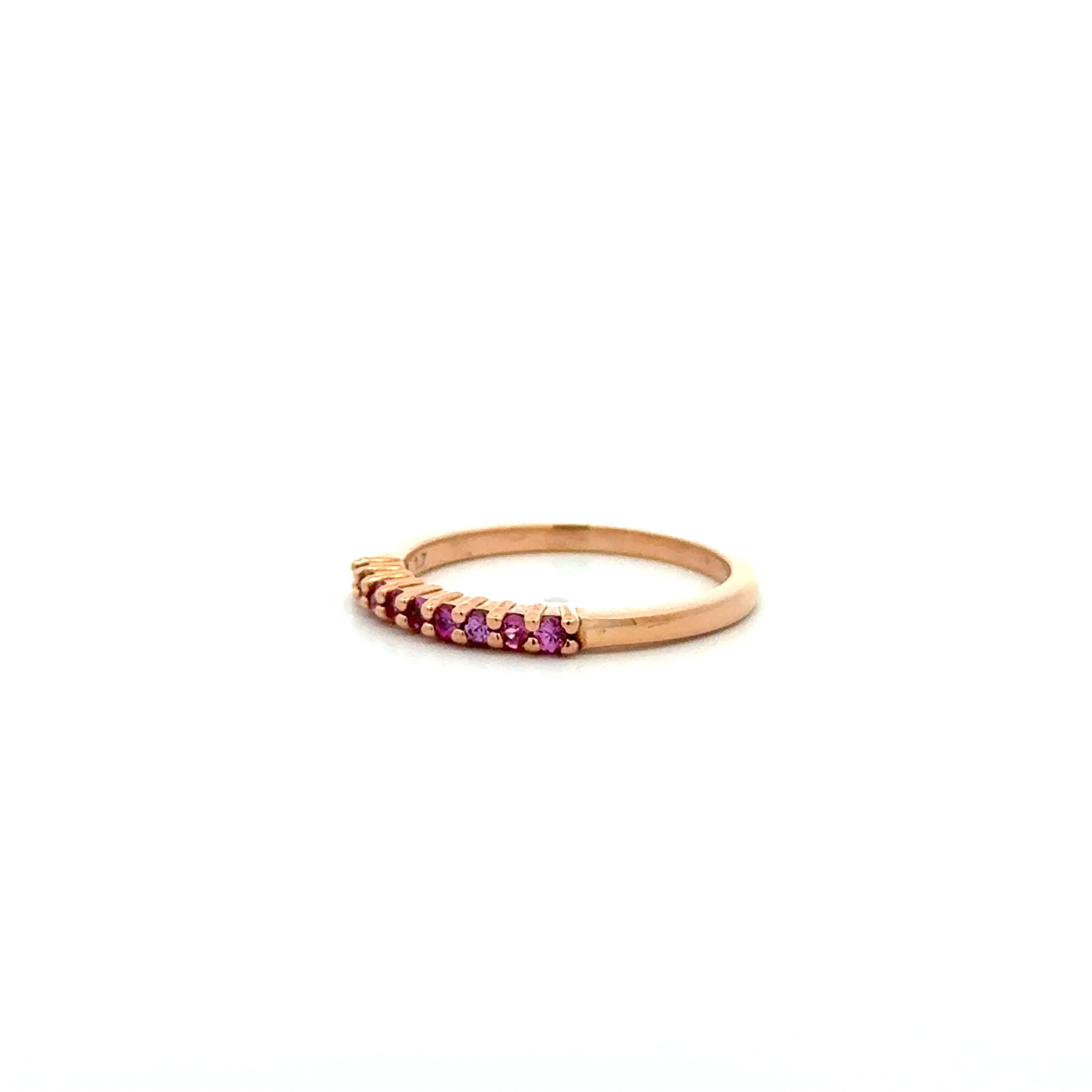 14K RG .28tcw Pink Sapphire 2.2mm Band Ring 2.3g, s7