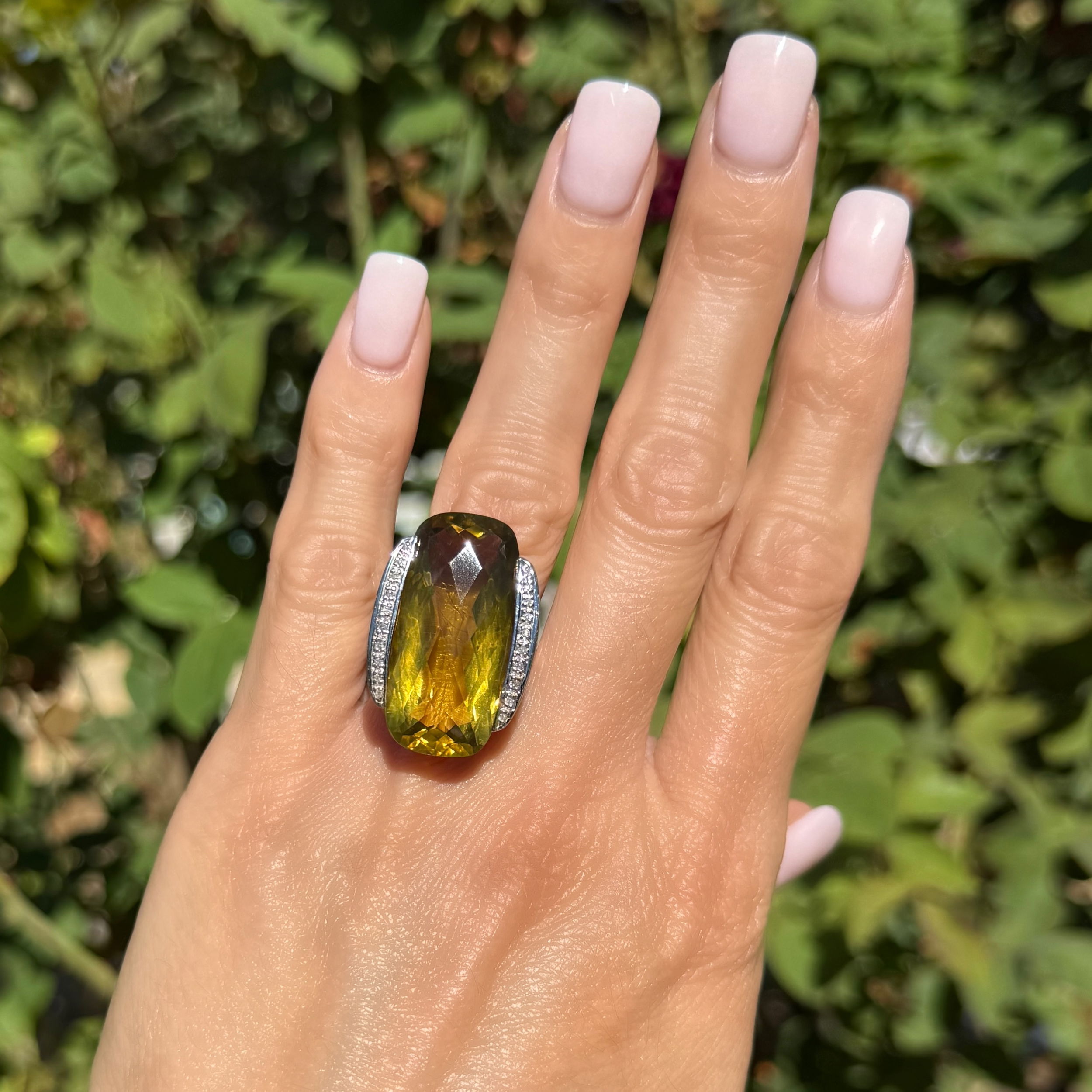 10K YG 20ct Checkerboard Quartz & Diamond Cocktail Ring 11.2g, s8