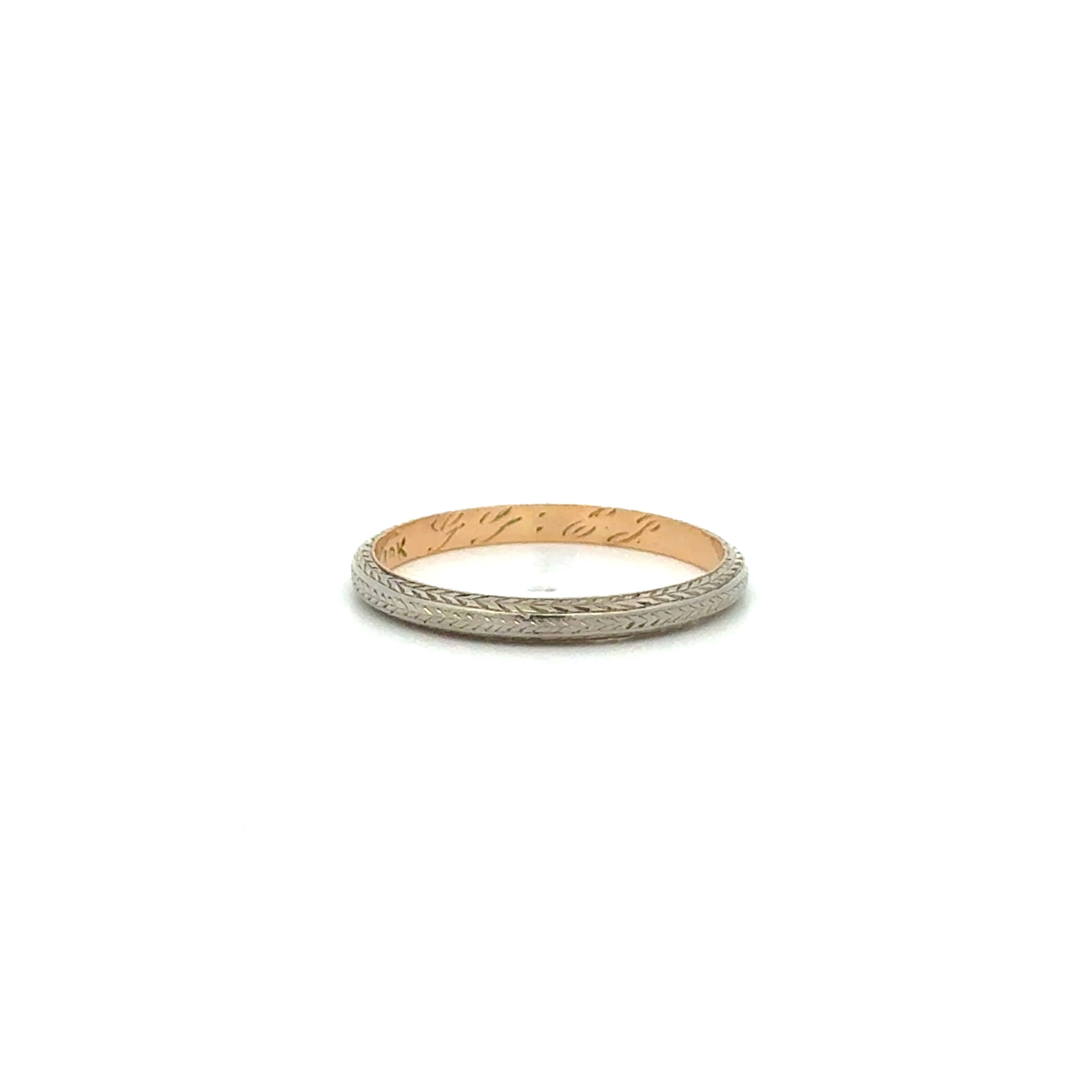 18K 2tone Art Deco Engraved Band Ring 1.6g, s7