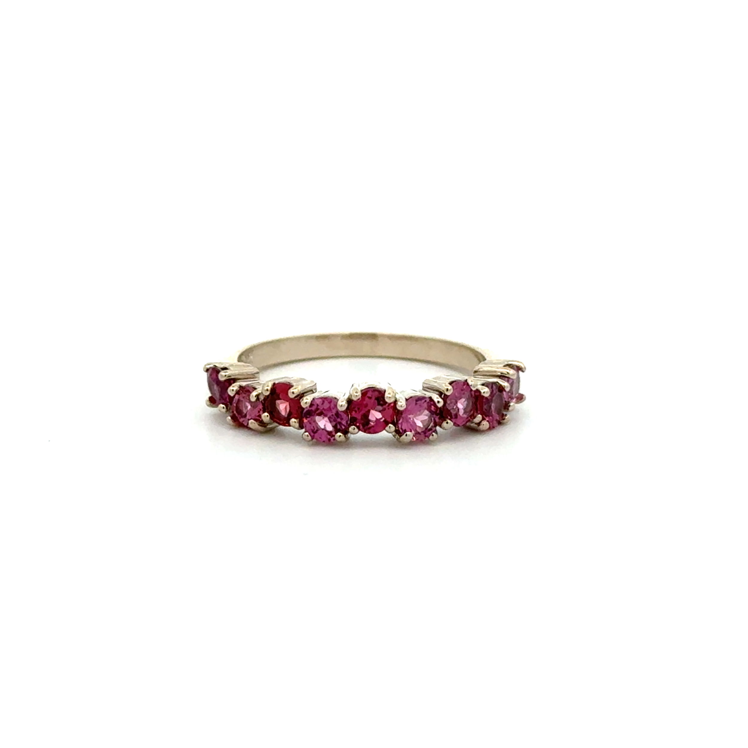 14K WG .65tcw Rubellite Tourmaline Variated Band Ring 3.0g, s6.75