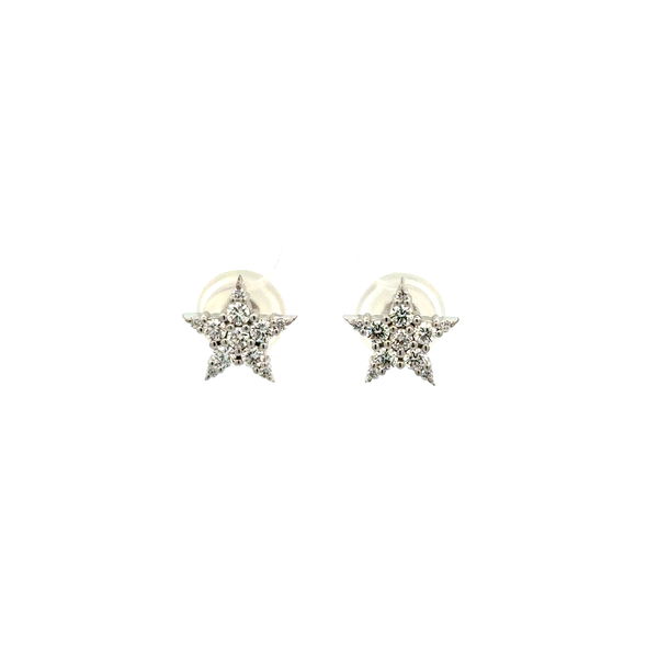 Closeup photo of 14K WG .80tcw RBC Diamond STAR Stud Earrings 3.1g