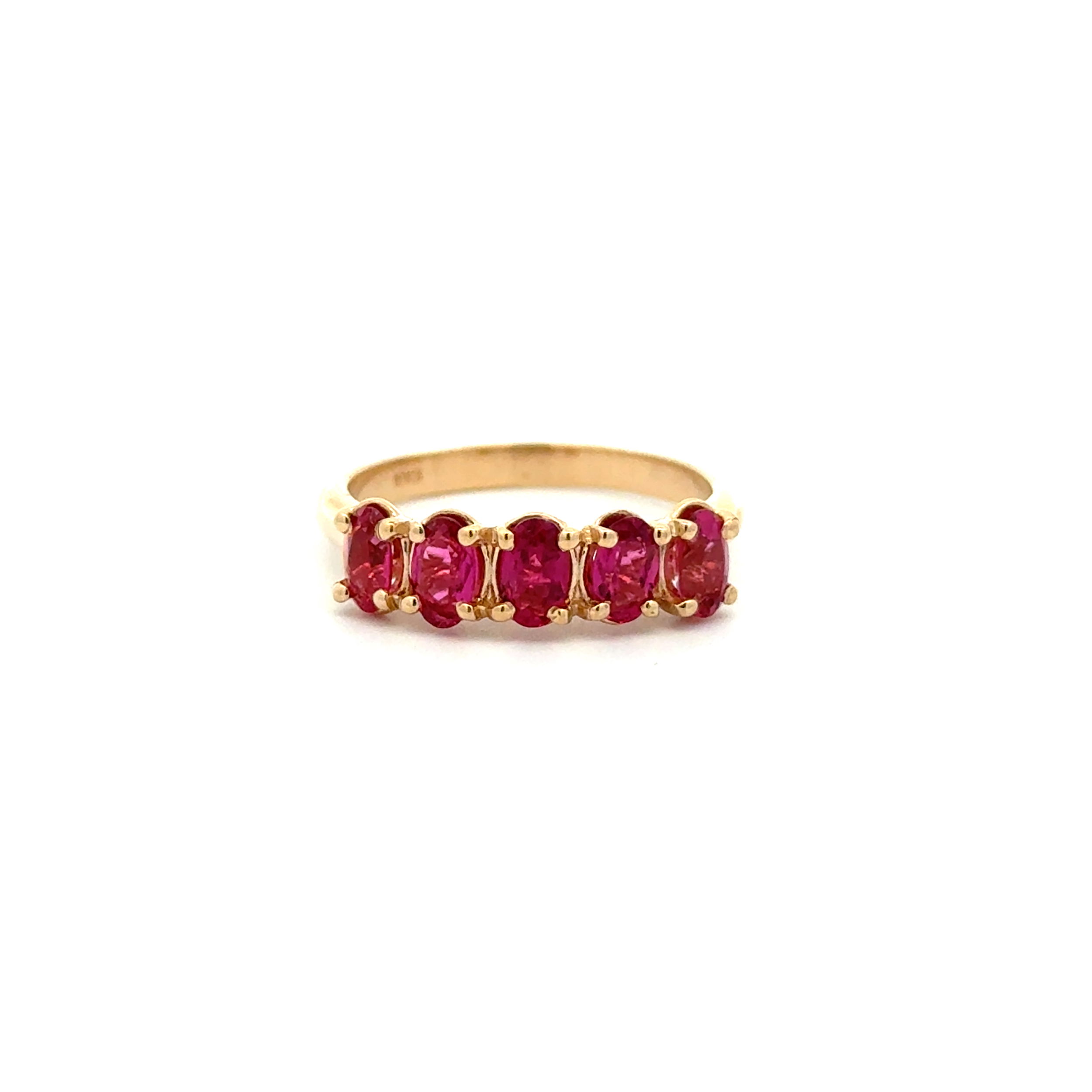 10K YG 5 Stone 1.00tcw Oval Rubellite Band Ring 3.2g, s7