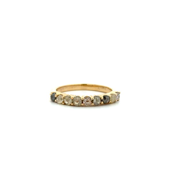 Closeup photo of 14K YG 9 Stone Natural Fancy Color Salt & Pepper 1.20tcw Diamond 2.8mm Band Ring 2.8g, s7