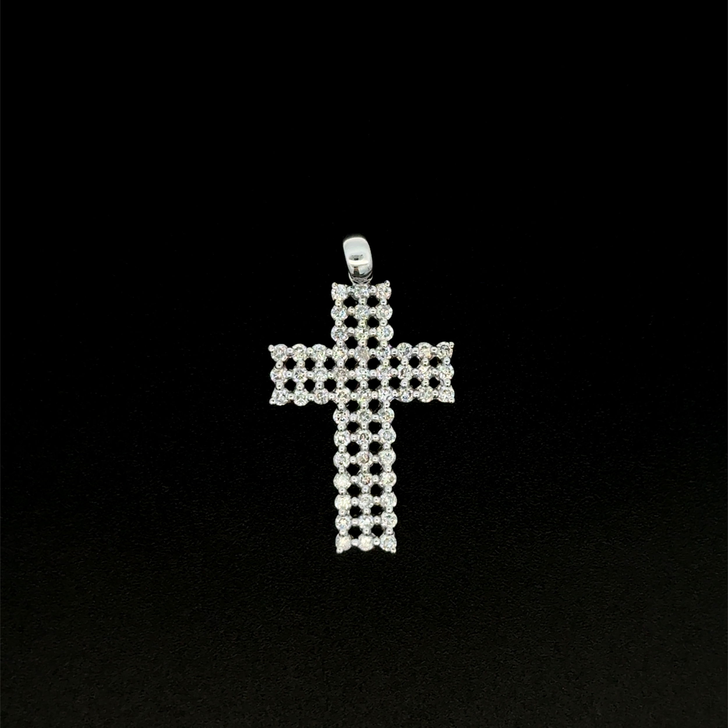 18K WG 3 Row .27tcw Diamond Lattice Cross Pendant 3.2g,