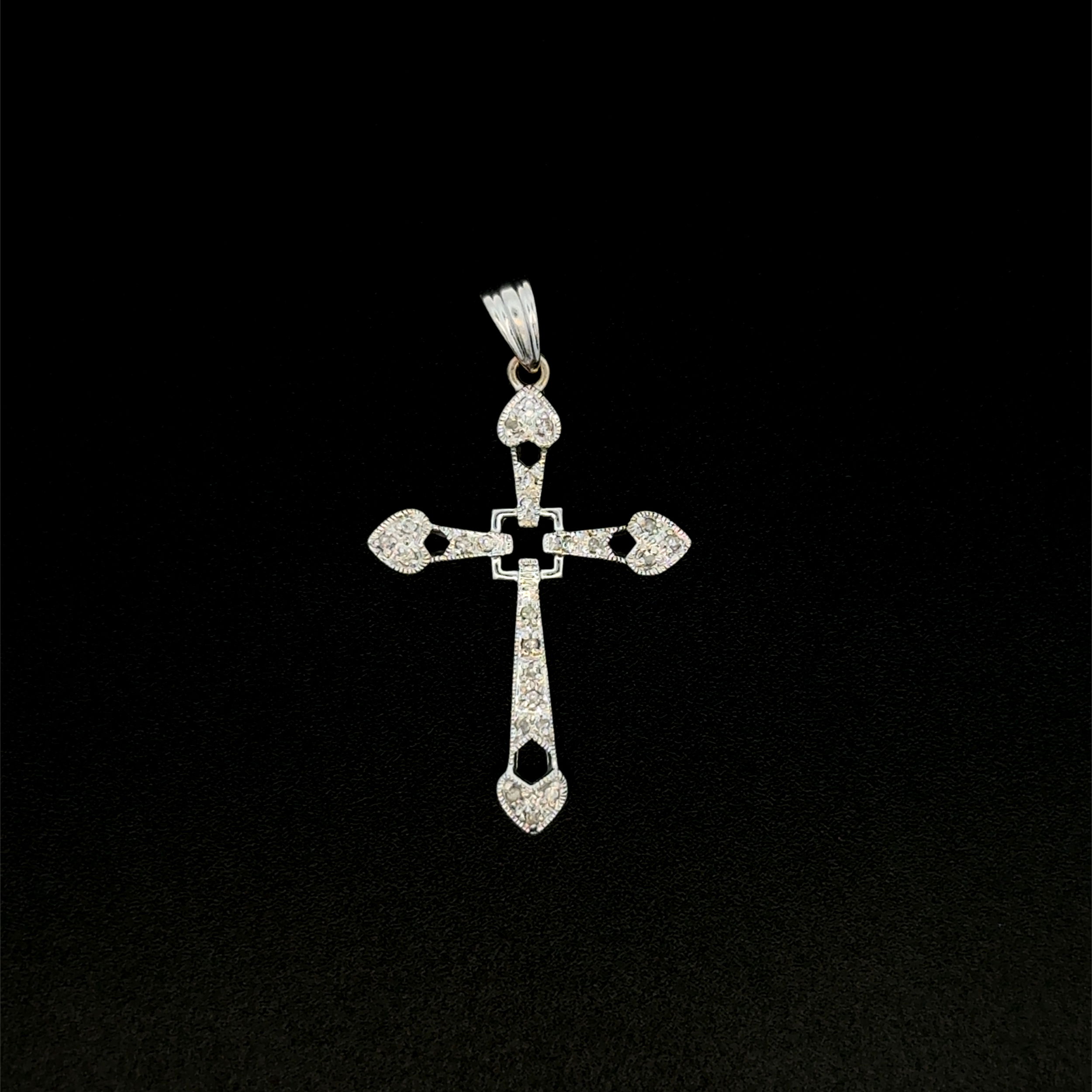 14K WG .12tcw Diamond Open Work Cross Pendant 2.3g,
