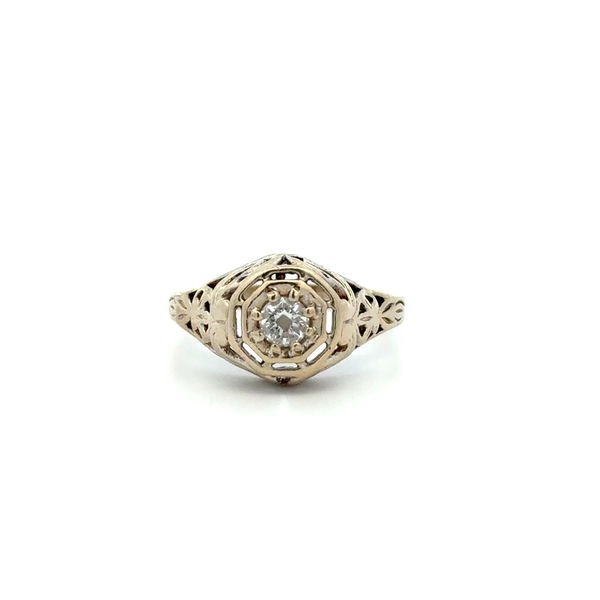 Closeup photo of 14K WG Art Deco .25ctOEC Diamond Filigree Ring 3.3g, s7.5