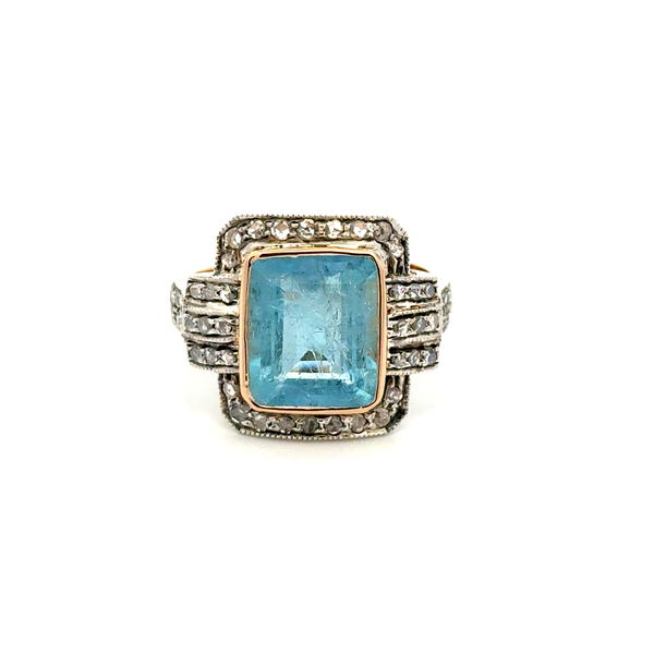 Closeup photo of Silver on 18K YG 4.00ct Aquamarine & .50tcw Diamond Ring 6.1g, s7.5