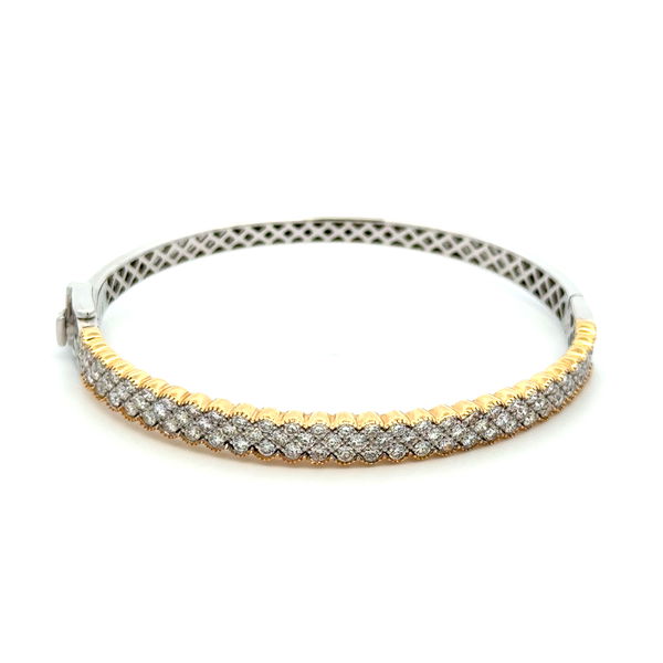 Closeup photo of 14K 2tone 1.70tcw RBC Diamond 3 Row Bangle Bracelet with Milgrain 15.0g
