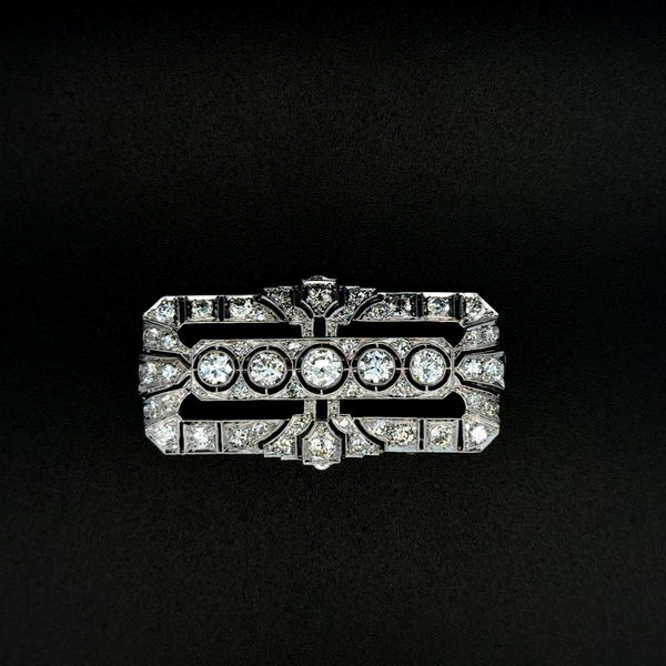 Closeup photo of Platinum Art Deco French Stamped Rectangular 3.25tcw OEC Diamond Brooch 12.5g, 1.55"