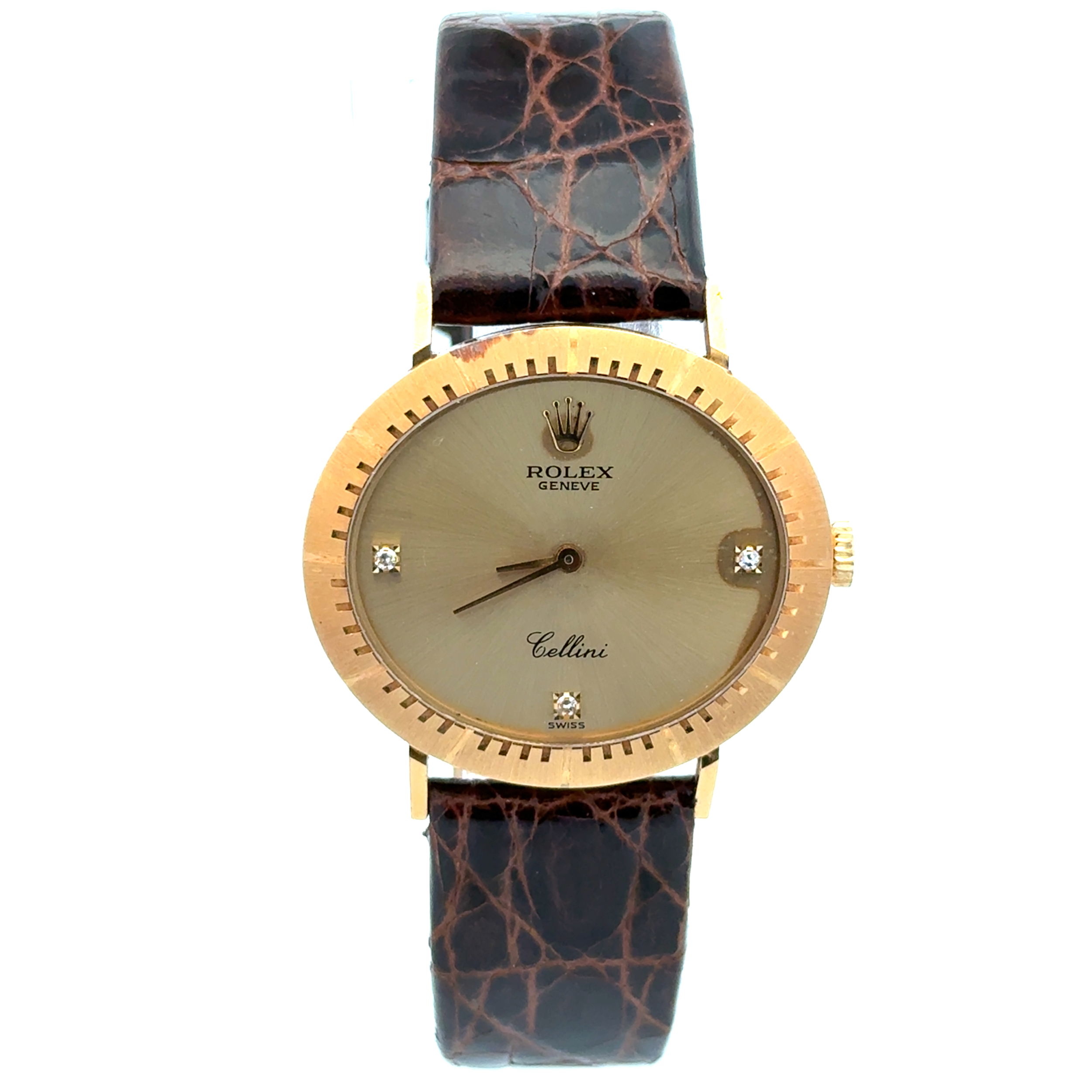 18K YG Rolex Cellini Ref. 4083 Manuel Oval Watch Champaign Diamond Dial, Rolex Tang Buckle