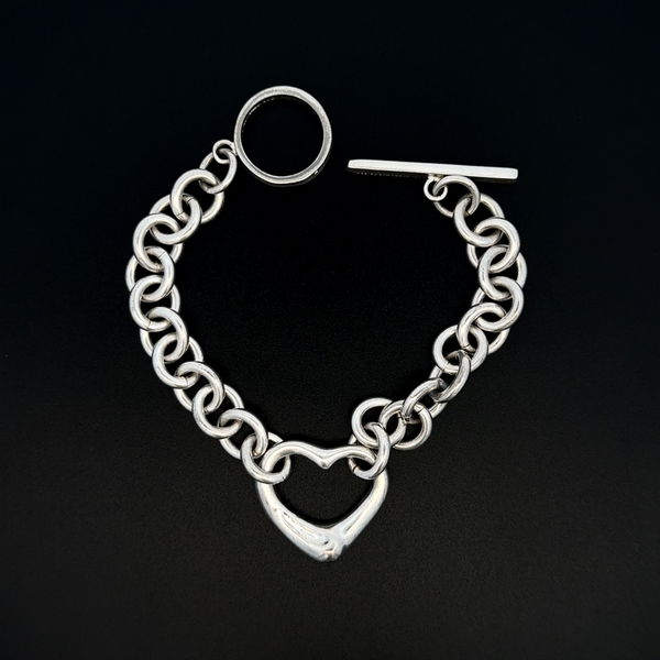 Closeup photo of 925 Sterling TIFFANY & CO Elsa Peretti Spain Heart & Link Bracelet 29.6g, 7"