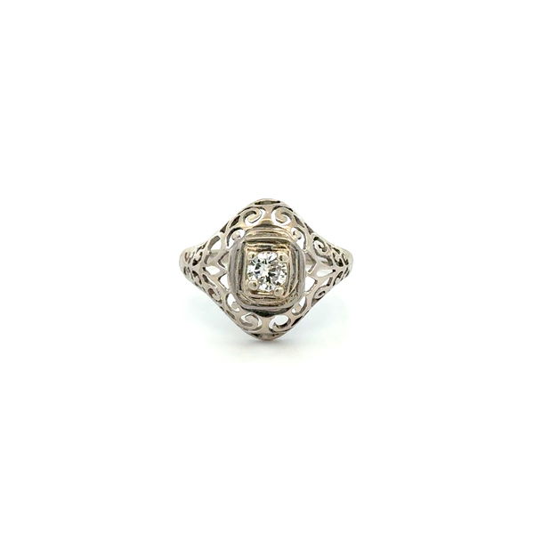 Closeup photo of 14K WG Art Deco .25ct Diamond Filigree Dome Ring 2.4g, s6.25