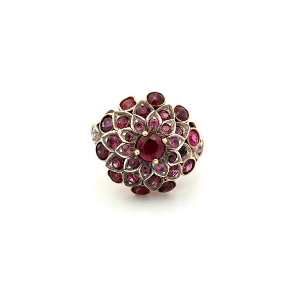 Closeup photo of Silver on 14K YG 2.50tcw Ruby & Pink Sapphire Bombay Ring 7.9g, s7