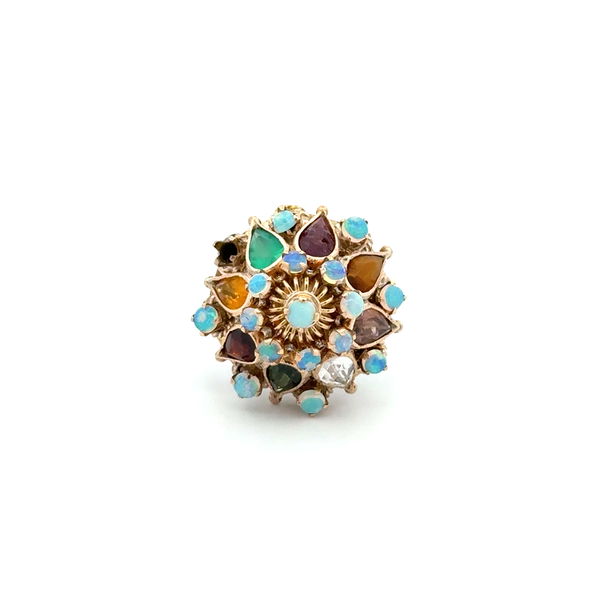 Closeup photo of 14K YG 1.80tcw Mutli Gemstone & Opal Bombay Ring 6.7g, s7