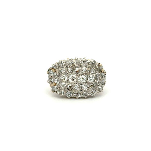 Closeup photo of Platinum on 14K Edwardian 2.50tcw 35 OEC Diamond Cluster Oval Ring 6.3g, s5.75