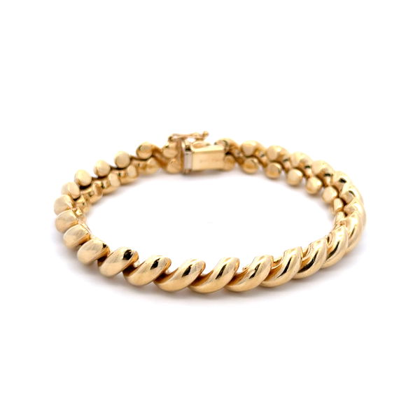 Closeup photo of 14K YG Polished Macaroni Soft Gold 8.10mm Link Bracelet 20.4g, 7"