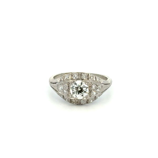 Closeup photo of Platinum Art Deco .85ct OEC Diamond & .36tcw SC Diamond Milgrain Ring 5.2g, s8