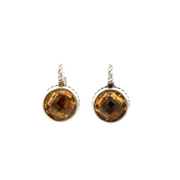 Closeup photo of 925 Sterling Silver DAVID YURMAN 4.00 Checkerboard Citrine Rope Earrings 7.9g