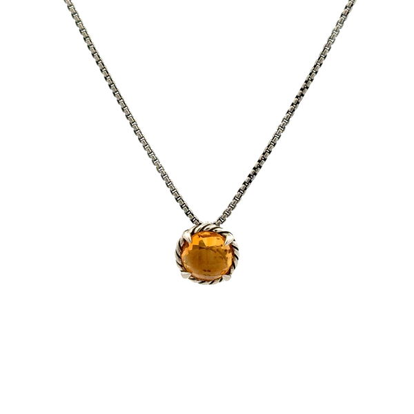 Closeup photo of 925 Sterling Silver DAVID YURMAN 1.00ct Checkerboard Citrine Rope Pendant Necklace 5.3g, 16"