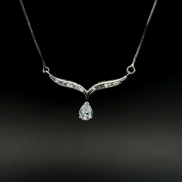 Closeup photo of 10K & 14K WG .40ct Pear & .14tcw SC Diamond Drop Necklace 2.7g, 18"