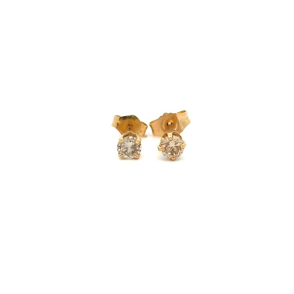 Closeup photo of 14K YG 3.70mm Champagne 3.8tcw RBC Diamond Stud Earrings .7g