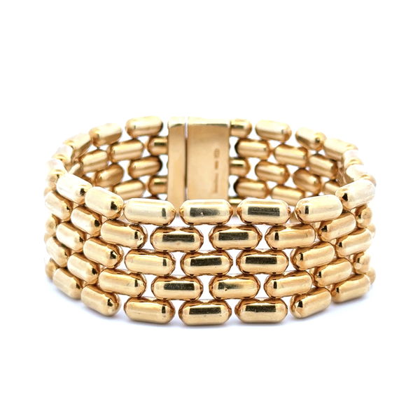 Closeup photo of 18K YG Adriano Chimento Italian 5 Link 22mm Wide Bracelet 57.5g, 7.25"