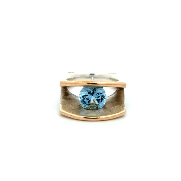 Closeup photo of 14K & 925 MGR Poland Modern 2.50ct Round Syn. Blue Spinel Square Ring 14.2g, s7.5