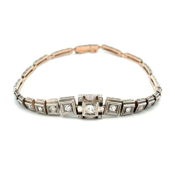 Closeup photo of Silver on Gold Victorian 1.30tcw OEC Diamond Graduated Bracelet 14.5g, 8"