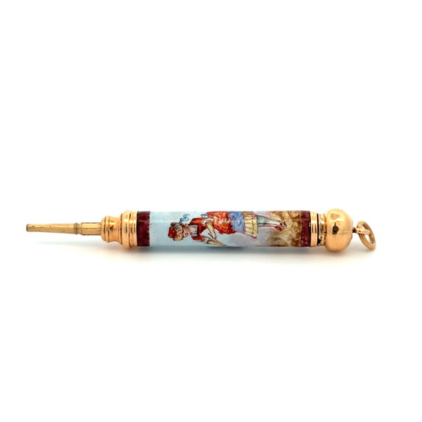 Closeup photo of 14K YG Antique Hand Painted Retractable Pencil 8.1g