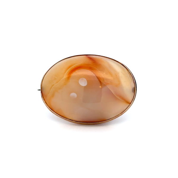 Closeup photo of 10K YG Victorian 85ct Oval Agate Brooch 21.4g