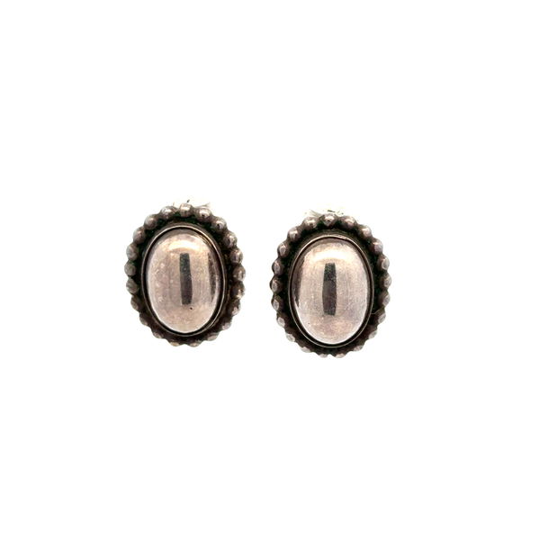 Closeup photo of 925 Sterling George Jensen Oval Polished and Bead Stud Earrings 7.0g