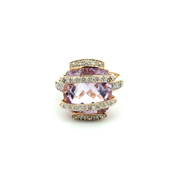 Closeup photo of 14K YG 15ct Checkerboard Amethyst Wrapped in .10tcw Diamonds 6.6g, s8
