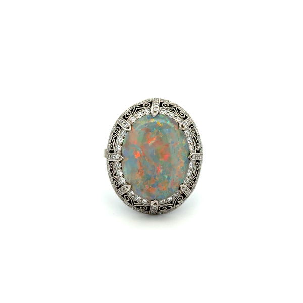 Closeup photo of Platinum Art Deco 6.86ct Dark Grey Opal & .87tcw Diamond Ring 10.5g, s7.5