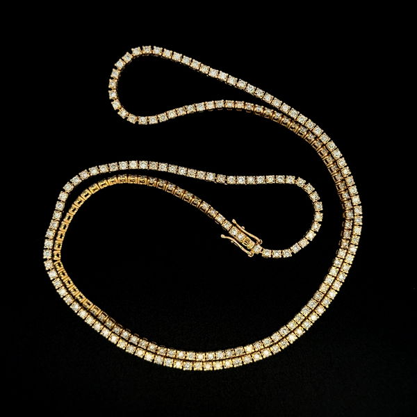 Closeup photo of 10K YG 10.00tcw RBC 2.75mm Straight Line Tennis Necklace 19.50g, 24"