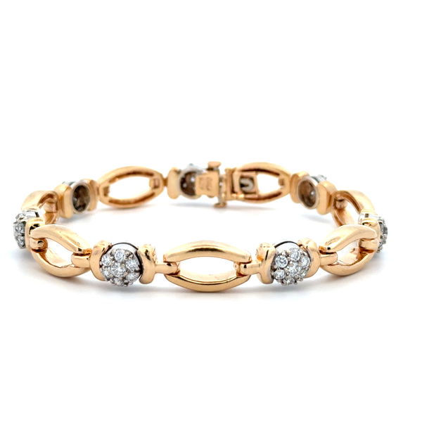 Closeup photo of 14K YG 1.54tcw RBC Diamond & Open Station Bracelet 29.8g, 7.25"