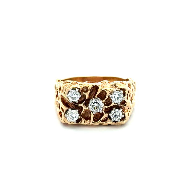 Closeup photo of 14K YG 13mm Nugget Style & .50tcw RBC Diamond Band Ring 14.7g, s10.75