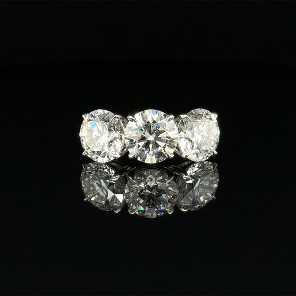 Closeup photo of 14K WG 6.28tcw RBC Lab Grown Diamond 3 Stone Ring 4.1g, s6.5 IGI 726564317, 726564143, 726531532