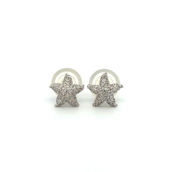 Closeup photo of 18K WG .50tcw Pave Diamond Starfish Stud Earrings 3.1g