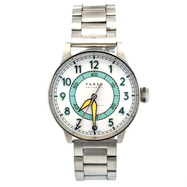 Closeup photo of Farer Universal Automatic 40mm Stainless Steel Watch Green White Dial