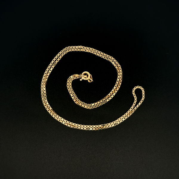 Closeup photo of 14K YG 2mm Box Chain Necklace 6.2g, 18"