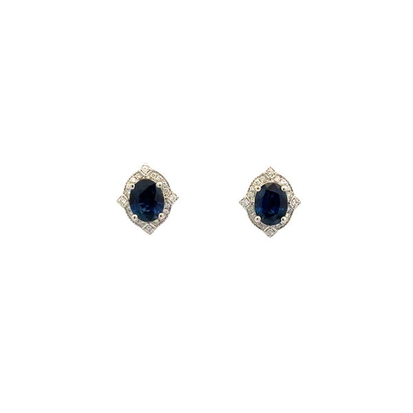 Closeup photo of Platinum 1.36tcw Oval Sapphire & .11tcw Diamond Stud Earrings 2.9g